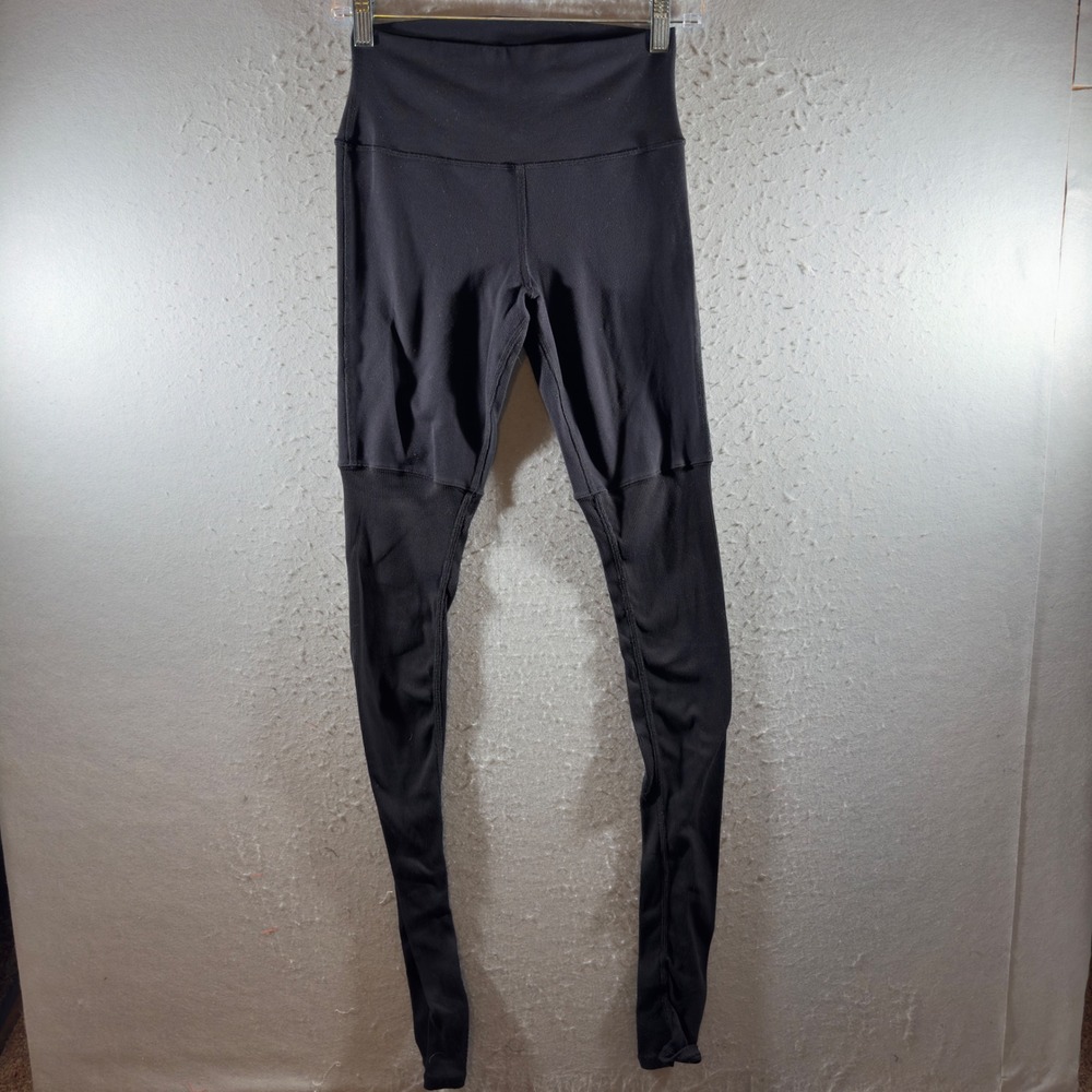 1628 | Alo Yoga Airbrush High Waist Goddess Ribbed Leggings Black Womens Small